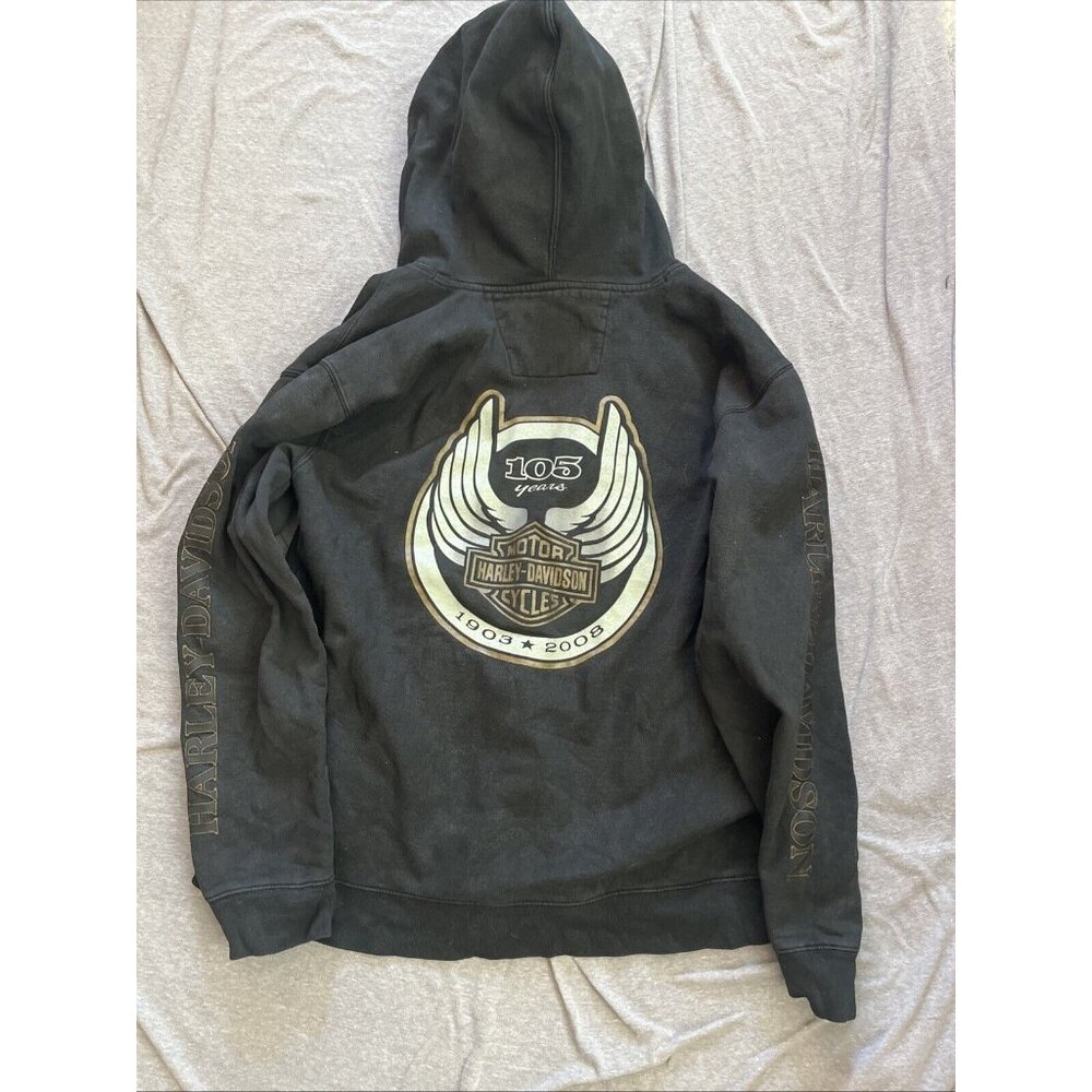 Harley-Davidson Mens Black 105th Anniversary American Full-Zip Hoodie Size M - Picture 6 of 6